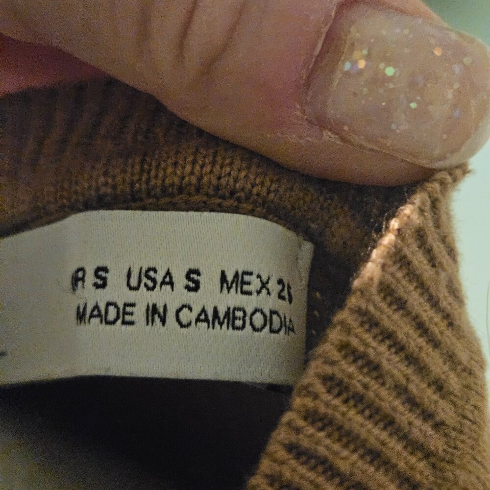 Zara Tan Gold Button Puff Sleeve Sweater S - Picture 7 of 9